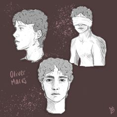 three drawings of the same person with different facial expressions