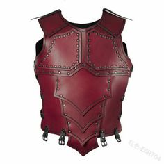 a red leather vest with metal rivets on the shoulders and sides, attached to a white background