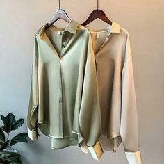 Women Silk Shirt Vintage Blouse Full 2021 Clothing Top Women Long sleeve | eBay Satin Shirts For Women, Top Transparente, Haut Transparent, Khaki Blouse, Chique Outfit, Satin Bluse, Women Long Sleeve Dress, Vintage Blouse, Satin Shirt