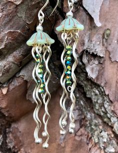 Jelly Fish Earrings, Jellyfish Earring, Beaded Jellyfish, Jellyfish Jewelry, Jellyfish Earrings, Green Resort, Resort Jewelry, Mermaid Jewelry, Beachy Boho