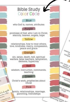 the bible study color code is shown in three different colors