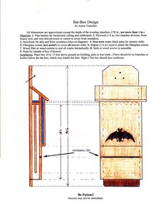 an image of a bat on the side of a building with measurements and instructions for it