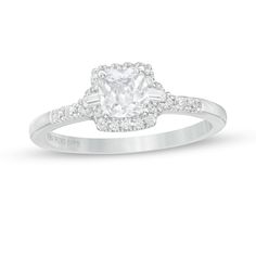 Vera Wang Love Collection 3/4 CT. T.W. Cushion-Cut Diamond Collar Engagement Ring in 14K White Gold | Zales Vera Wang Engagement Rings, Zales Engagement Rings, Diamond Collar, Engagement Ring Necklace, Ring My Bell, Enchanted Disney Fine Jewelry, Disney Fine Jewelry, Princess Ring, Peoples Jewellers