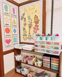 the craft room is organized and ready to be used for children's arts and crafts