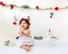 1st Birthday floral cake smash Red Cake, Cherry Cake, 1st Birthdays, Floral Cake, Baby Birthday