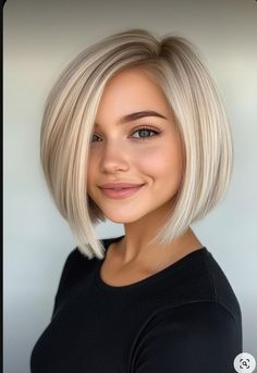 Fall Hair Colors For Blondes For Short Hair, The Best Blonde Hair Color, Sleek Chin Length Hair, Blonde Undercut Bob, Beveled Bob Haircut Short Hairstyles, Blonde Bob Fine Hair Round Faces, Chin Length Stacked Bob With Bangs, Platinum Short Bob, Blonde Bob Styles