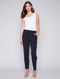 Charlie B Techno Pants - Navy - Image 1 Navy Joggers, Denim Editorial, Joggers For Women, Tapered Sweatpants, Meeting Friends, Linen Jackets, Short Denim, Maxi Robes, Cuff Detail