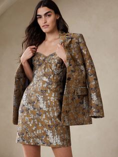 Cora Brocade Mini Dress | Banana Republic Brocade Top, Brocade Dresses, Tall Dresses, Bubble Skirt, Bustier Dress, Fitted Top, Brocade Fabric, Straight Skirt, Banana Republic Dress