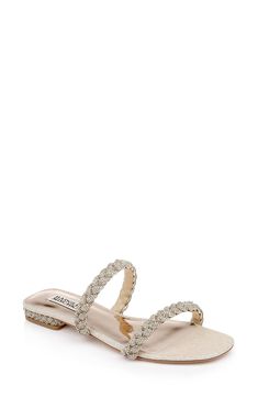 PRICES MAY VARY. Breathable leather lining Bride Sandals, Sparkle Sandals, Glitter Flats, Pink Flats, Bridal Sandals, Braided Strap, Glitter Fabric, Sandal Women, Badgley Mischka