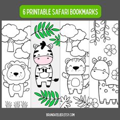 the printable safari bookmarks for kids to color and learn how to draw them