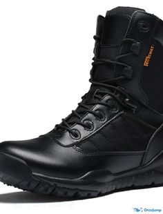 OrcaJump - Mens Casual Hiking Booties/Ankle Boots - Black Canvas PU - Fall/Spring Slip-resistant Round Toe Combat Boots For Hiking, Slip-resistant Hiking Boots With Closed Toe, Black Waterproof Lace-up Boots With Reinforced Toe, Combat High-top Slip-resistant Boots, Black Combat Boots With Rubber Sole For Winter, Winter Black Combat Boots With Rubber Sole, Black Work Boots With Rubber Sole For Outdoor, Black Boots With Rubber Sole For Outdoor, Black Ankle-high Boots With Rubber Sole