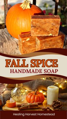 fall spice handmade soap with pumpkins and candles