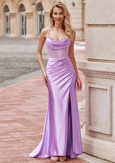 Sleeveless Mermaid Dress With Ruched Bodice For Party, Fitted Bodice Mermaid Evening Dress For Banquet, Banquet Mermaid Evening Dress With Fitted Bodice, Elegant Sleeveless Mermaid Dress With Ruched Bodice, Fitted Bodice Mermaid Dress For Banquet, Fitted Sleeveless Purple Evening Dress, Fitted Purple Sleeveless Evening Dress, Purple Fitted Sleeveless Evening Dress, Elegant Sleeveless Mermaid Dress With Corset Back