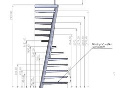 a drawing of a spiral staircase with measurements for the height and width, as well as details