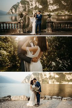 collage three pictures with bride and groom just married celebrating on Lake Garda Italy Italian Mountain Wedding, Lake Garda Italy Wedding, Italy Wedding Elopement, Lake Garda Elopement, Eloping In Italy, Lake Como Elopement, Positano Elopement, International Elopement, Elopement Italy