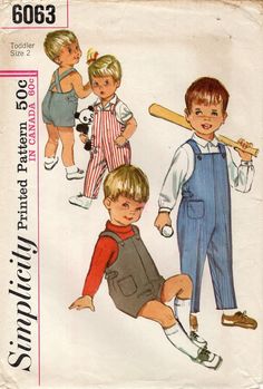 children's overalls and shorts sewing pattern from the 1950's - 1960s