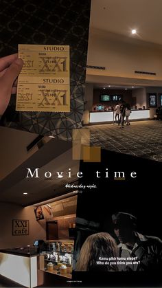 a collage of photos with people in the background and text that reads movie time