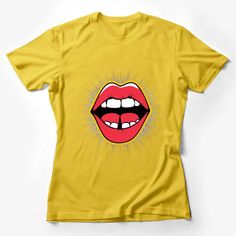 Red Lip Pop Art T-Shirt, Bold Comic Style Mouth Tee, Retro Fashion Casual Wear, Vibrant Lipstick Graphic Top, Unisex Shirt Female T-Shirt Custom graphic T-Shirt.Customize your color Yellow Pop Culture T-shirt With Character Print, Yellow Pop Culture Character Print T-shirt, Funny Red Tops With Character Print, Funny Red Top With Character Print, Fun Graphic Design Tops, Pop Culture Yellow Short Sleeve T-shirt, Yellow Pop Culture Short Sleeve T-shirt, Yellow Short Sleeve Pop Culture T-shirt, Yellow Short Sleeve T-shirt Pop Culture