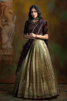 Studio 149 Lehenga, Indian Pattu Sarees, Half Saree Designs South Indian, Studio 149, Lehenga Saree Design, Boutique Studio, Simple Lehenga, Bridal Sarees South Indian, Half Saree Lehenga