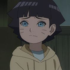 an anime character with blue eyes wearing a hoodie and looking off to the side