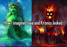 two pictures with the words, how i imagine aria and kronos looked like