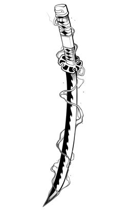 a black and white drawing of a dagger