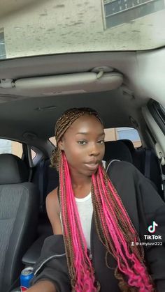 Pink Box Braids, Brown And Pink Hair, Brown Box Braids, Pink And Black Hair