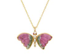 GURHAN Butterfly Gold Pendant Necklace, 33x53mm Carved, Tourmaline and Butterfly Collection, Sparkly Jewelry, Tourmaline Pendant, Jewelry Accessories Ideas, Accessories Ideas, The Butterfly, Gold Pendant Necklace, 22k Gold, Earings Piercings