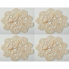 four pieces of crocheted doily with birds on them