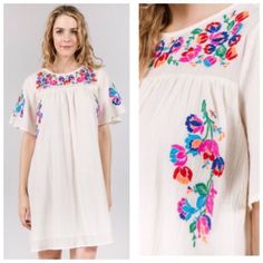 This The Perfect, Casual Dress. It Has Beautiful Floral Embroidery And Has A Light And Airy Feel. Wear It With Leggings And Boots Or By Itself With Some Cute Sandals. Material: 100% Cotton Feminine Floral Embroidered Short Sleeve Dress, Spring Multicolor Embroidered Dress With Floral Applique, Pink Embroidered Floral Applique Dress For Summer, Pink Summer Embroidered Dress With Floral Applique, Pink Embroidered Dress With Embroidered Hem For Spring, Pink Embroidered Dress With Hem Detail For Spring, Pink Embroidered Dress For Spring, Pink Short Sleeve Embroidered Dress For Spring, Pink Embroidered Summer Dress With Short Sleeves