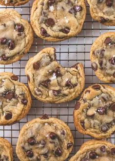 chocolate chip cookies cooling on a wire rack