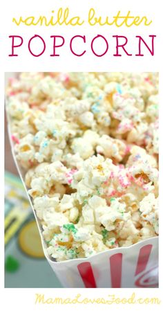 popcorn with sprinkles in a paper container