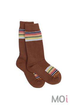 NATIONAL PARK CREWS: Your favorite National Park Stripe, now in a sock. Cushioned foot-bed. for year-round wear. | Imported Casual Brown Socks For Fall, Casual Brown Socks For Outdoor, Pendleton Slippers, Retro Cotton Socks For Winter, Casual Brown Outdoor Socks, Camping Socks, Pendleton National Park Blanket, Pendelton Blankets National Park, Durable Comfortable Hiking Socks