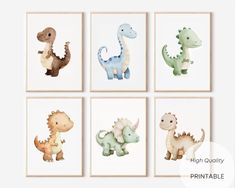 four dinosaur prints are shown in different sizes and colors, each with an individual's name