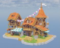 Cute Structures Minecraft, Minecraft Bee Shop, Small Town Minecraft, Minecraft Snail Build, Tower Roof Minecraft, Minecraft Village Buildings, Minecraft Whimsical Builds, Cute Minecraft Village Ideas