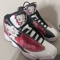 Red Size 9 Betty Boop Sneakers Never Worn Red Retro Custom Sneakers With Round Toe, Retro Red Lace-up Custom Sneakers, Cute Red High-top Sneakers, Cute Red Sneakers For Streetwear, Fun Red Sneakers With Round Toe, Fun Red Round Toe Sneakers, Betty Boop, Womens Shoes Sneakers, Lady In Red