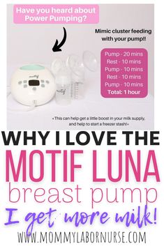 the mother luna breast pump is shown in pink and white with text that reads, why i love the motif luna breast pump