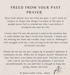 a poem written in black and white with the words'free from your past prayer '