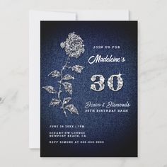 an elegant 30th birthday party card with the number 50 on it's front and side