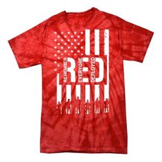 a red shirt with an american flag on it