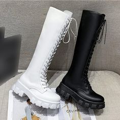 Platform Knee High Boots, Military Style Boots, Knee High Platform Boots, Gothic Boots, Platform Boots Chunky, Buy Boots, Punk Boots, Womens Chunky Heels, Chunky Heels Boots