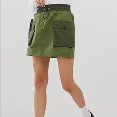 Never Worn- Bought On Asos Size Large Utility Mini Skirt For Summer, Trendy Drawstring Skirt For Spring, Summer Utility Mini Skort, Casual Summer Cargo Skirt With Drawstring, Casual Drawstring Cargo Skirt For Summer, Casual Cargo Skirt With Drawstring For Summer, Casual Green Skirt With Elastic Waistband, Utility Style Mini Skort For Summer, Utility Mini Skort For Summer