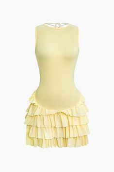 Lace Up Back Sleeveless Ruffle Hem Mini Dress