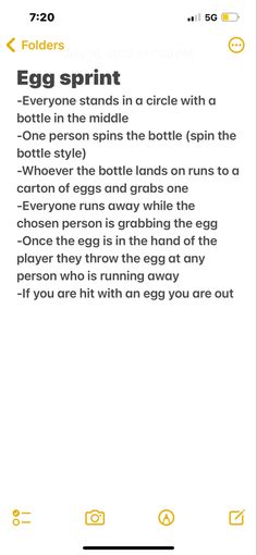 an iphone screen with the text egg sprint on it