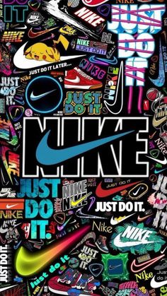 the nike logo is surrounded by many different types of stickers on it's surface