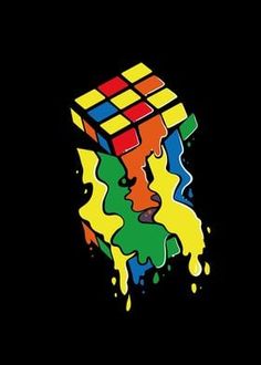 a colorful rubik cube on a black background with paint splattered all over it