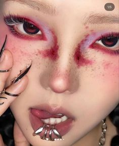 Makeup And Hairstyles, Aesthetic Asian, Funky Makeup, Vampire Bride, Graphic Makeup, Swag Makeup, Ethereal Makeup, The Killers, Red Makeup