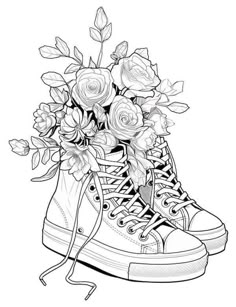 a pair of sneakers with flowers in them