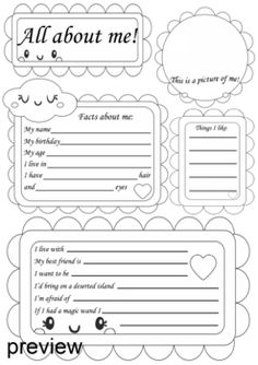 an all about me worksheet with hearts