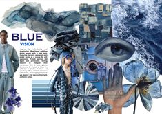 a collage of blue and grey images